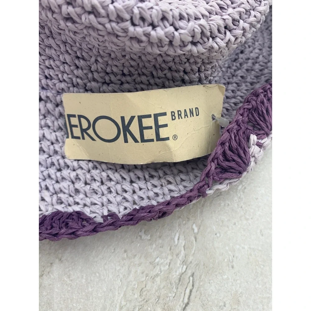 Vintage 90s Cherokee Brand Purple Woven Bucket Hat Butterfly Needlepoint Patch